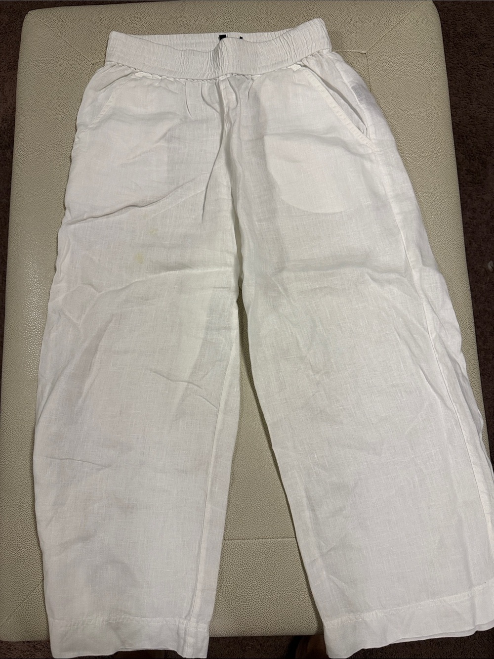 Stella Carakasi Women's White Cropped Linen Drawstring Pants
